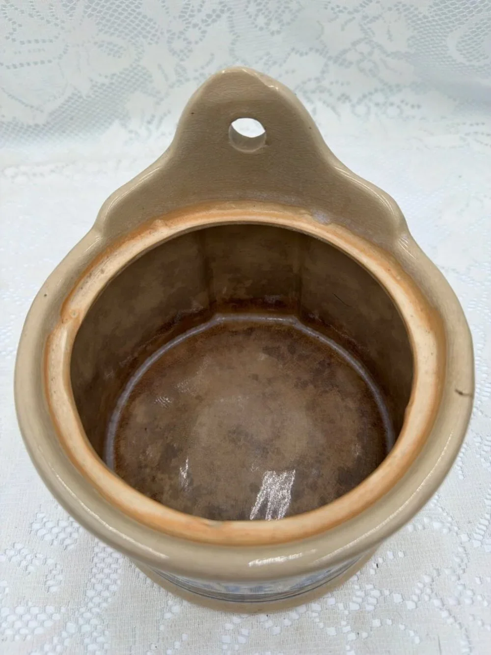 Antique Blue Onion Salt Box | Large Ceramic Salt Cellar | Wall Mount or Countert